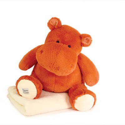 Peluche Géante Hippopotame orange 45 cm et son Plaid