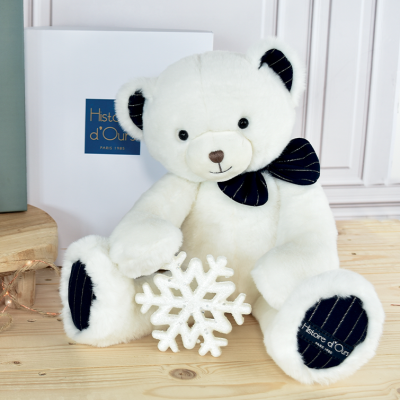 Peluche Ours Preppy Chic - Ivoire - 30 cm