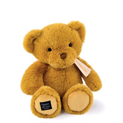 Ours en peluche jaune moutarde assis - LE NOUNOURS -
