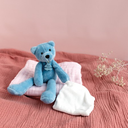 doudou ours bleu avec mouchoir Histoire d'Ours