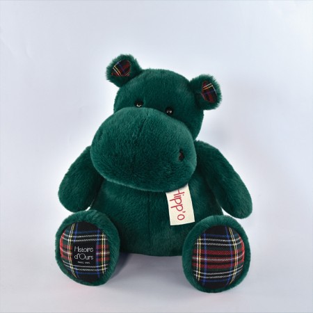peluche hippopotame vert sapin avec pattes en tissu écossais Histoire d'ours