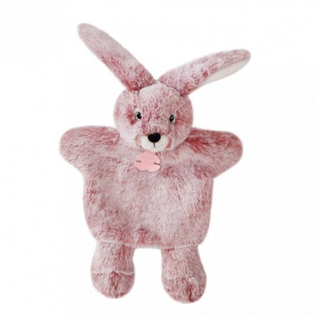 marionnette à main lapin rose chiné pour enfant histoire d'ours