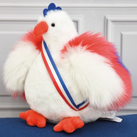 Peluche poule bleu blanc rouge - 20 cm - Fabriquée en France