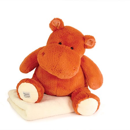 Peluche hippopotame géante avec son plaid doux