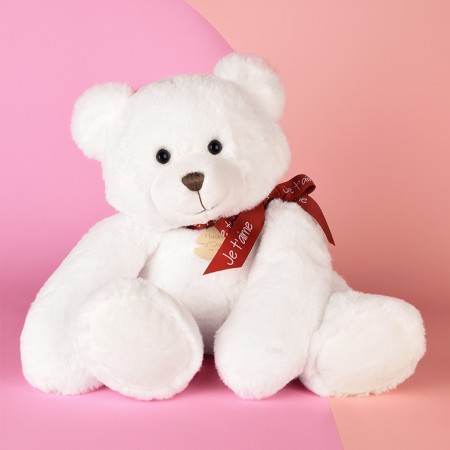 Peluche personnalisée Je t'Aime - Ours en Peluche blanc cassé - Édition limitée - 25 cm