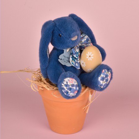 Peluche lapin bleu avec noeud en tissu liberty - Histoire d'Ours