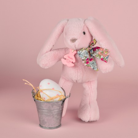Peluche lapin rose poudré avec noeud en tissu liberty 25 cm - Histoire d'Ours - HO3121