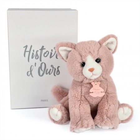 peluche chat rose assis