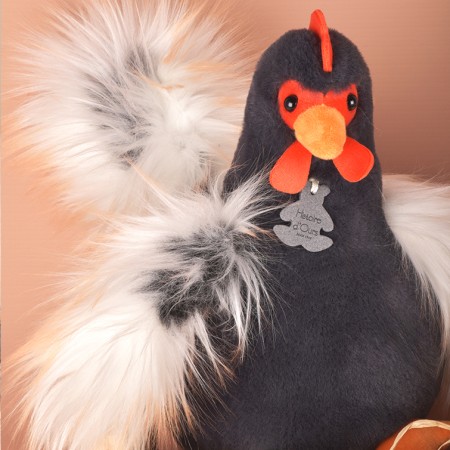 Peluche coq " Coq'rico" noir et blanc Histoire d'Ours HO3216