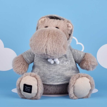 Peluche Hippopotame avec sweat a capuche gris-20 cm