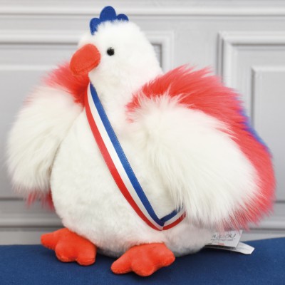 Peluche poule blanche - 20 cm - Fabriquée en France