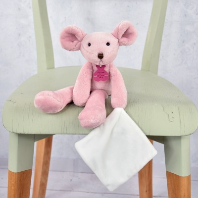 Peluche Souris rose avec Doudou  - 30 cm