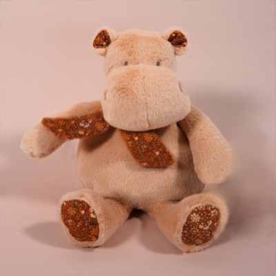 Peluche Hippopotame Beige Bandana - 22 cm