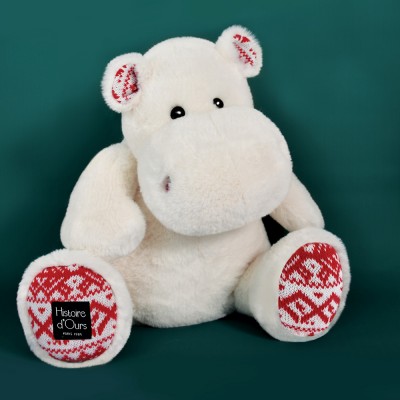 Peluche Hippopotame Blanc Noël - 40 cm