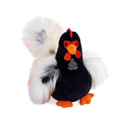 Peluche coq " Coq'rico" noir et blanc - 26 cm