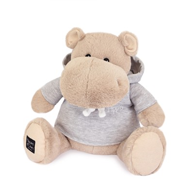 Peluche Hippopotame Beige avec sweat gris- 45 cm