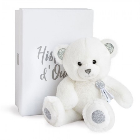 HO2805-ours en peluche blanc avec pattes à paillettes