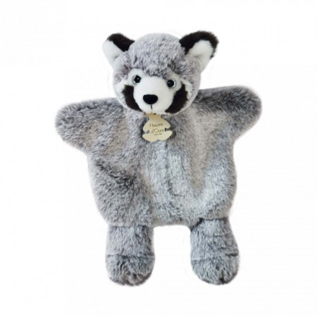 Marionnette à main panda gris chiné pour enfant - Histoire d'ours