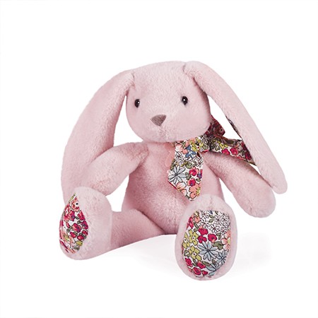 Peluche lapin rose poudré avec noeud en tissu liberty 25 cm - Histoire d'Ours - HO3121