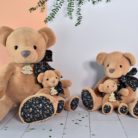 Peluche ours brun avec noeud liberty 40 cm - Histoire d'ours - HO3195