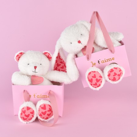 DC4372 DC4373 LAPIN et OURS JE T'AIME en sac cadeau - 25 cm